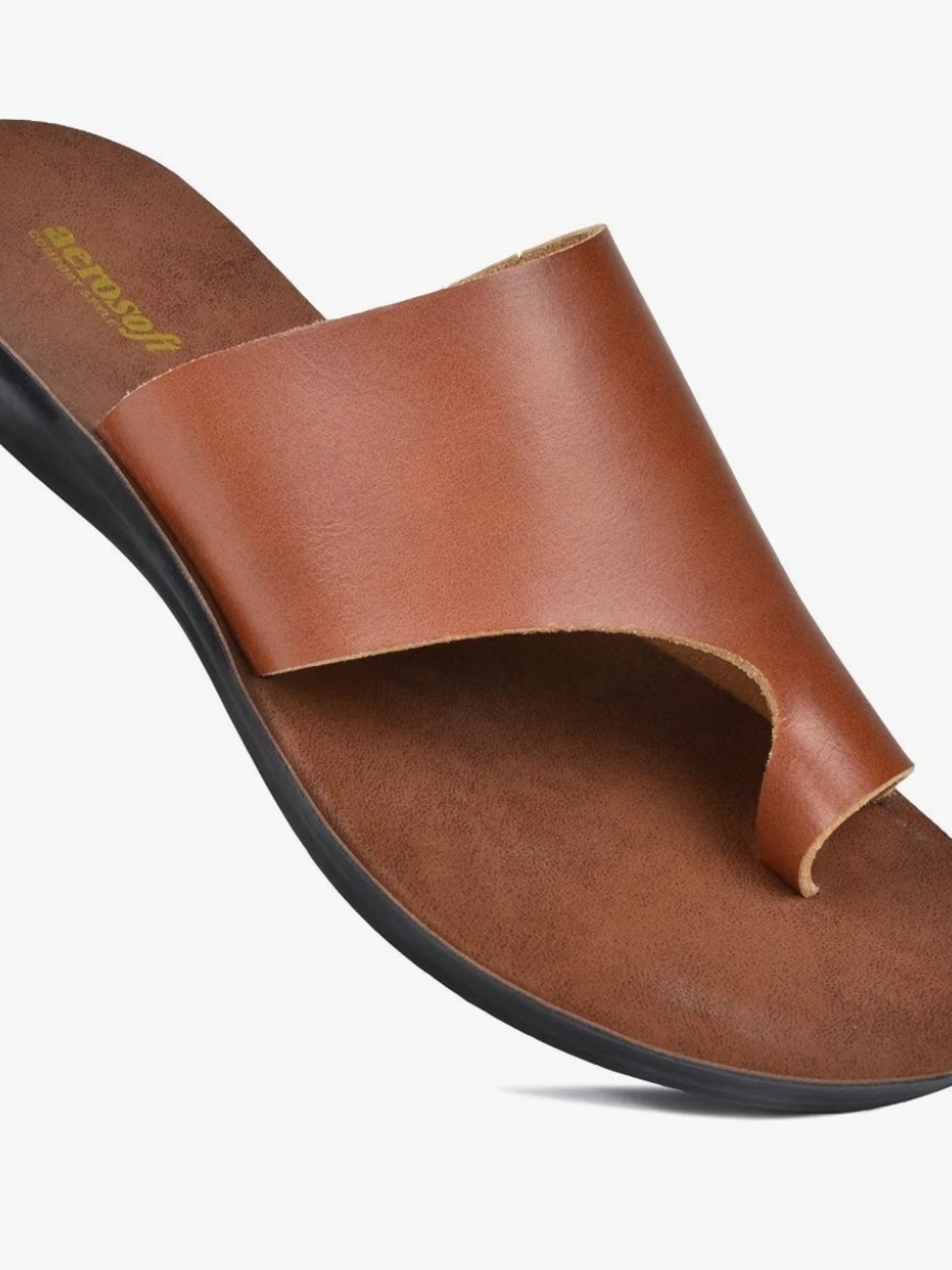 Women's Tan Leather Toe-Loop Slide Sandal